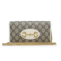 グッチ ホースビット 1955 チェーン付き ウォレット 二つ折り長財布 ショルダーバッグ 斜め掛け GGスプリームキャンバス レザー ベージュ ホワイト 白 ゴールド金具 621892 箱付 GUCCI（未使用　展示品）