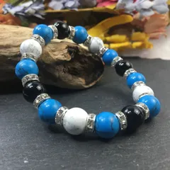 オニキス×ハウライト×ターコイズ パワーストーンブレス 10mm（シルバー）メンズ・レディース　男性・女性　数珠ブレス　開運 [17]