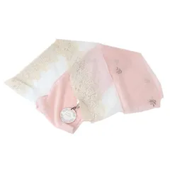 ルナ・ジュメール 刺繍 レース ストール 花 フラワー 葉 リーフ 本体:生地部分綿100% ピンク 158×36(cm) NT 美品 Aランク