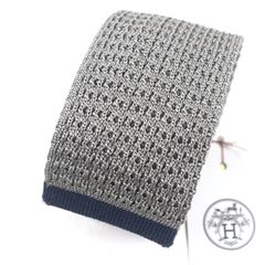 未使用品▼HERMES エルメス CRAVATE TRICOT DE SOIE シルク100% ETOUPE/MARINE Hロゴ刺繍 ニットタイ ネクタイ イタリア製 メンズ