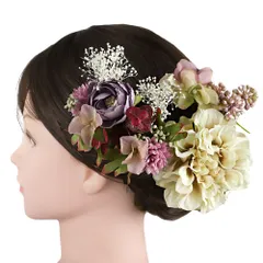 髪飾り 成人式 振袖 前撮り 袴 花 白 クリーム ピンク 紫 緑 6点セット 着物 和装 Uピン 日本製 おしゃれ 結婚式 卒業式 入園 No.9-5349