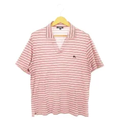 バーバリー ロンドン BURBERRY LONDON ポロシャツ Tシャツ スキッパー 半袖 ロゴ刺繍 ボーダー M ピンク /AH9 ■GY18