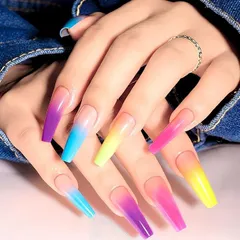 Liberte555 ネイルチップ ギャル 子供 付け爪 長い 地雷系 可愛い キラキラ シール グッズ(ギャルマルチカラー3,  ロング)