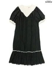 古着 RAS 刺繍 レース ドット柄 ロング丈 半袖 ティアード ワンピース 黒 ベージュ (otu2505109)