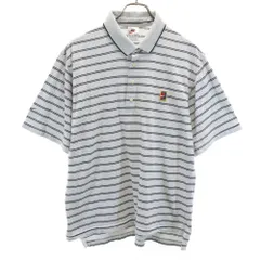 ナイキ 90s 00s 日本製 白タグ オールド ボーダー柄 半袖 ポロシャツ Ｓ グレー系 NIKE メンズ 古着 【240414】