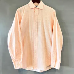 90's POLO by Ralph Lauren ポロ バイ ラルフローレン CLASSIC FIT ピンチェック ホリゾンタルカラー 長袖 オレンジ ホワイト 橙 白 メンズ サイズ 15 1/2 34-35