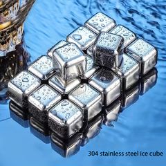 2セット、304ステンレス製ウイスキーアイスストーン12個入り、パッケージングボックス付き、金属製食品グレード再利用可能なアイスキューブ、四角形の氷、溶けない・希釈しないビール冷却アーティファクト