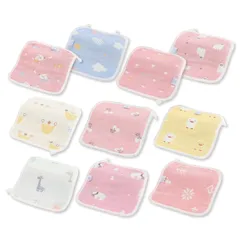 新品 RERACO ガーゼハンカチ ガーゼタオル ループ付きタオル 赤ちゃん 子供 ６重ガーゼ 綿１００％ 柔らかい 女の子 保育園 お手拭きタオル ハンドタオル (女の子用10枚セット)