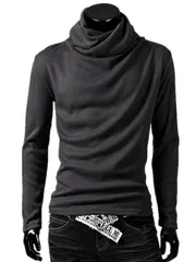 トップスカットソー　インナーカットソー長袖トップス長袖シャツ メンズ Tシャツ ロンT タートルネック カジュアル トップス アフガンネック ドレープ キレイめ ストレッチ（ダークグレー）