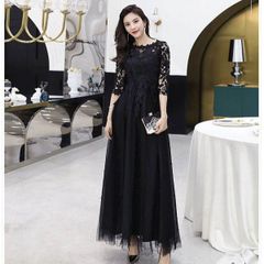 ロングドレス パーティードレス ブラック 黒 袖あり レディース ロング丈 ドレス 結婚式 ワンピース フォーマル ドレス ６XL 大きいサイズ お呼ばれ 二次会 ピアノ 発表会 ドレス  演奏会 ファスナー  大人 ピアノ 演奏会用ドレス dh046l6
