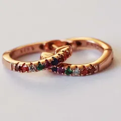 czマルチカラーフープピアス　925スターリングシルバー ピンクゴールドプレート