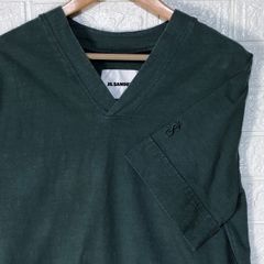 ジルサンダー　グリーン　Vネック　刺繍ロゴ　半袖Tシャツ