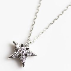 STAR JEWELRY スタージュエリー K18WG ホワイトゴールド スター ネックレス ダイヤモンド0.06ct 1.2g 40cm STARofSTARS　MN3918 レディース 中古