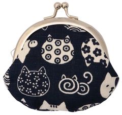 京佑 日本製 がま口 財布 小銭 入れ コイン ケース にゃんこもん 猫 ユニセックス(大人) 紺 2.6寸 9.5×8.5cm [紺]のサムネイル