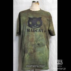(M)手染めプリント一点もの「カモフラ猫」MADCAT黒猫Tシャツ（1-265）