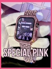 ピンク　アップルウォッチ用キラキラステンレスバンド Apple Watchカスタムカバー 画面保護付き 38 40 41 42 44 45 ベルト