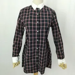 M1-01308【Women】LOWRYS FARM(ローリーズファーム) ロングシャツ長袖 (L) / 紺×赤 チェック柄 左襟に汚れ有 G