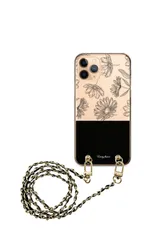 iPhone12 mini  ケース アイフォン12 ミニ スマホケース スマホショルダー 肩掛け ハード チェーン付き 花柄 お花 フラワー 大人女子 可愛い グリーン パープル 透明 ストラップ くすみカラー 100cm  カラー09