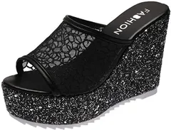 G-tiamo ジーティアモ 厚底 サンダル ミュール ウェッジ ソール ヒール さんだる オープントゥ おしゃれ かわいい レディース( ブラック,  23.0 cm)