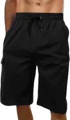 RSSR 水着 メンズ サーフパンツ ＋7cm ロング丈 ゆったり 丈長め メッシュインナー付き 海水パンツ 海パン 短パン トランクス 水陸両用 無地(ブラック,  M)