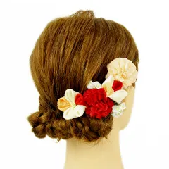 髪飾り 成人式 振袖 袴 ３点セット 赤 橙 大人 浴衣 かんざし 簪 卒業式 フォーマル 結婚式 花飾り つまみ細工 ちりめん 手作り W28 W293-334 髪飾り 赤 橙 n914　WSi