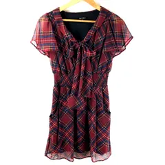 ジャイロ JAYRO ワンピース ミニワンピース チェック柄 シフォン素材 リボンタイ付き 裏地付き レッド系 Mサイズ 2025042000090