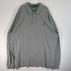 古着 90's/90年代 ポロバイラルフローレン Polo by Ralph Lauren 鹿の子 長袖 ポロシャツ ロゴ 刺繍 大きいサイズ 2ボタン XXL  グレー 無地 メンズ