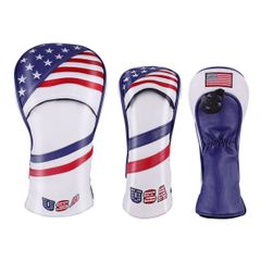カスタムデザイン★ ドライバー/ウッド用 FW ヘッドカバー　UT用★3点セット★米国旗柄 USA Flag セット　自由に組み合わせ