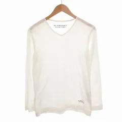 バーバリーブラックレーベル BURBERRY BLACK LABEL Tシャツ カットソー ロングT Vネック ロゴプリント 長袖 2 白 ホワイト /FF IBO63