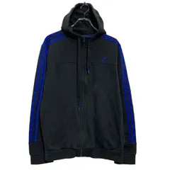 adidas ロゴスウェット パーカー XL ブラック ブルー アディダス ジップアップ ビッグサイズ スポーティー 古着卸 アメリカ仕入 a612-5064