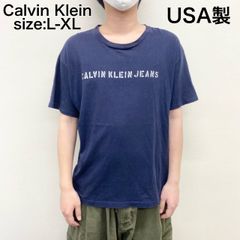 カルバンクライン CALVIN KLEIN Tシャツ ロゴ プリント 半袖 USA製 L-XL ネイビー