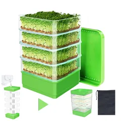 ブロッコリースプラウト 栽培キット スプラウト栽培容器 4段積み重ね可能な発芽栽培キット 種子発芽栽培容器 無土壌水耕栽培発芽装置 発芽テーブル 便利性 耐久性 通気性 遮光カバ、日本語説明書付き 種がない 家庭 園芸用