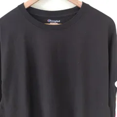 (^w^)b 目玉袖プリント！ ChampionAUTHENTIC チャンピオン オーセンティック コットン100％ クルーネック 長袖 Tシャツ ロンT カットソー プルオーバー ロングスリーブ カジュアル デイリー ストリート ブラック メンズ サイズXL