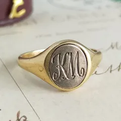 お値下げイギリス 9k カーネリアンインタリオリング ホワイトゴールド