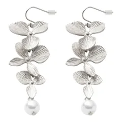 【シルバー×ピアス】[Cream dot. クリームドット公式] ピアス レディース   フック 金属アレルギー ニッケルフリー 揺れる フラワー 花 大ぶり 一粒パール ヴィンテージ調 艶消し マット大人 華やか 結婚式 お呼ばれ 二次会