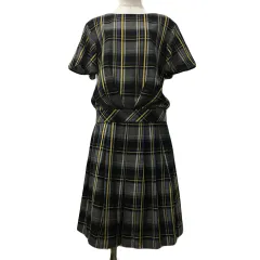 マッキントッシュフィロソフィー MACKINTOSH PHILOSOPHY セットアップ ブラウス プルオーバー ラウンドネック 半袖 36 スカート フレア プリーツ ひざ丈 34 チェック マルチカラー 黄 紺 イエロー ネイビー