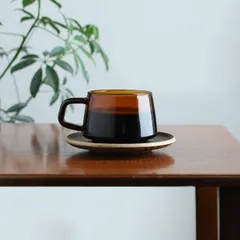 コップ ソーサー セット コースター マグカップ ガラス製 アンティーク調 セピア カラー アンバー 茶色 レトロ おしゃれ 耐熱ガラス 270ml kinto キントー 【toh-294300】