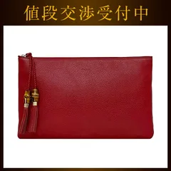 グッチ クラッチバッグ レッド バンブー 449653 美品 ポーチ レザー