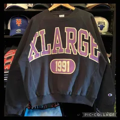 XLARGE x Champion COLLEGE RAGLAN CREW NECK SWEAT BLACK Mサイズ