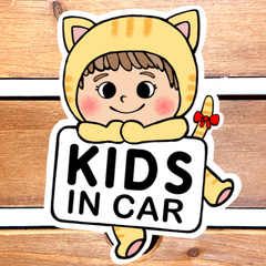 キッズインカー【着ぐるみ猫.茶トラ】カーサインステッカー