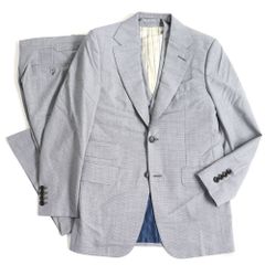 美品▽Dunhill ダンヒル BELGRAVIA ガンクラブチェック 裏地シルク使用 ウール 3ピース スーツ グレー 8-44J イタリア製 正規品 メンズ