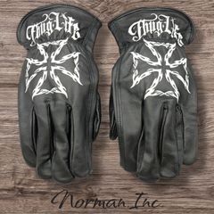 牛革 レザーグローブ アイアンクロス ブラック 黒 アメリカン バイク