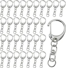ENN LLC キーホルダー金具 ワンタッチキーホルダー 回転カン 丸カン付き ハンドメイド 100個入( シルバー)