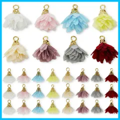 ミニ チャーム フリンジ オーガンジー 18mm タッセル 花形 8色32個 カ