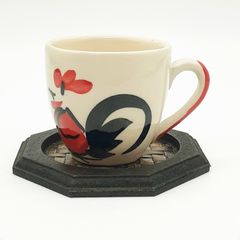 タイ直輸入🛩️かわいい🐓鶏柄 ランパーン陶器☕デミタスカップ コースター付き セットセラミック コーヒーカップ ハンドメイド ティーカップ エスプレッソカップ 陶磁器 アジアン雑貨 新品 未使用