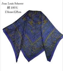 Jean Louis Scherrer  ジャカード織り大判ショール スカーフ絹 シルク100％ 日本製 134cm×128cm