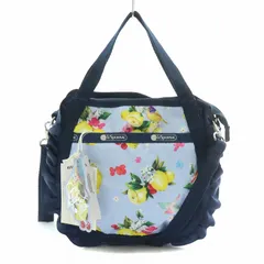 チェスティ Chesty レスポートサック レモンパーティ 2WAY ショルダーバッグ ハンドバッグ フリル 切替 総柄 F 紺 ネイビー 水色 ライトブルー タグ付き /BB ■OF