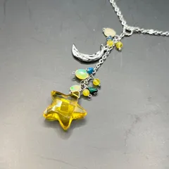 天然石 星と三日月にオパールを添えて 316lサージカルステンレスネックレス fr232