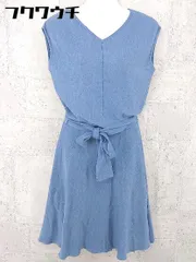 ◇ ◎ JUSGLITTY ジャスグリッティー ウエストリボン付 ノースリーブ 膝下丈 ニット ワンピース サイズ2 ブルー レディース 【中古】 【1002802345906】