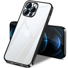 新品 iPhone 12 Pro Max ケース クリア 全面保護 カバー アイフォン12ProMax ソフト 透明 スマホケース TPU 薄型 耐衝撃 軽量 メッキ加工 携帯カバー ストラップホール付き 落下防止 擦り傷防止 6.7インチ（ブラック）